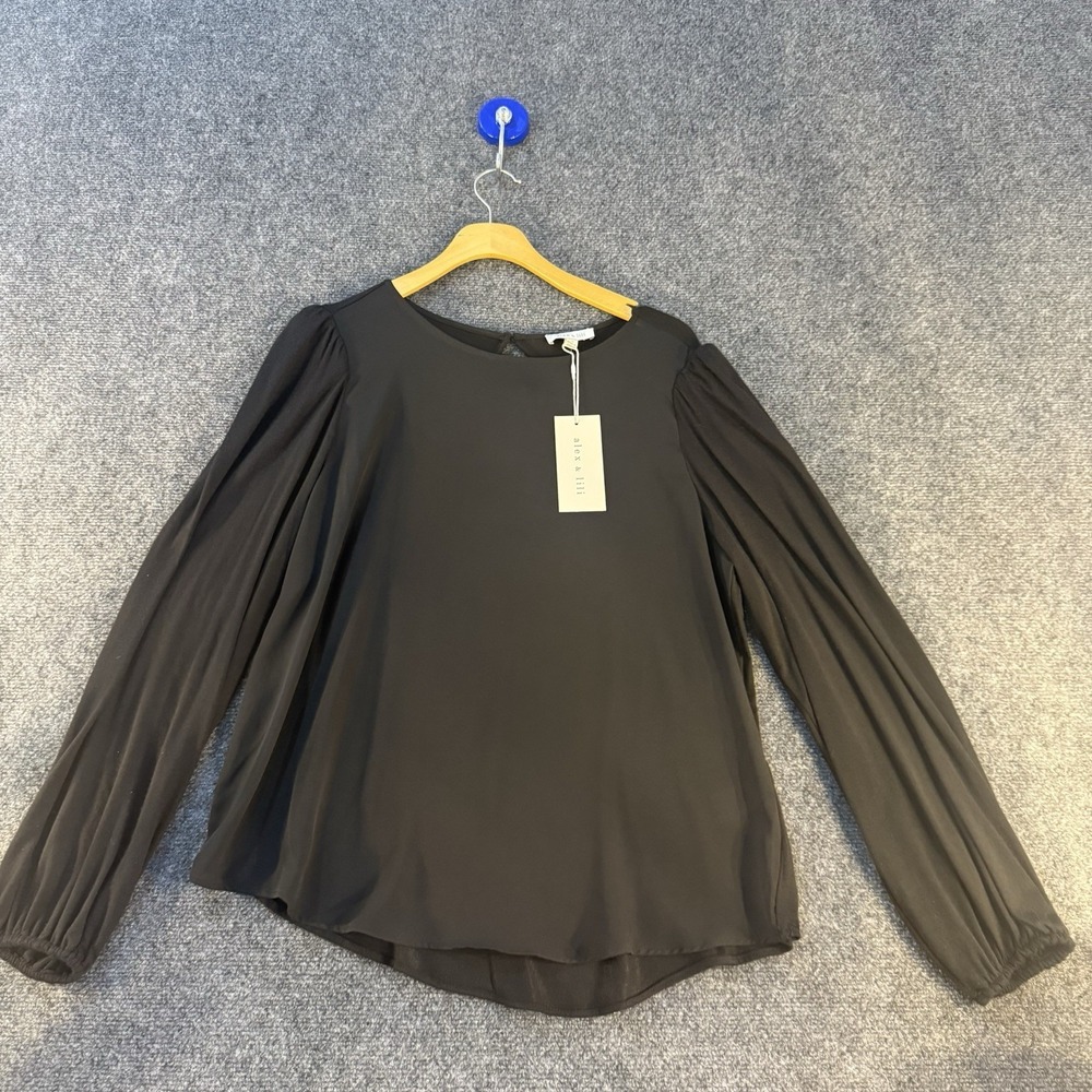 Alex & Lili Black‎ Long Sleeve Balloon Sleeve High Low Blouse Top NWT M